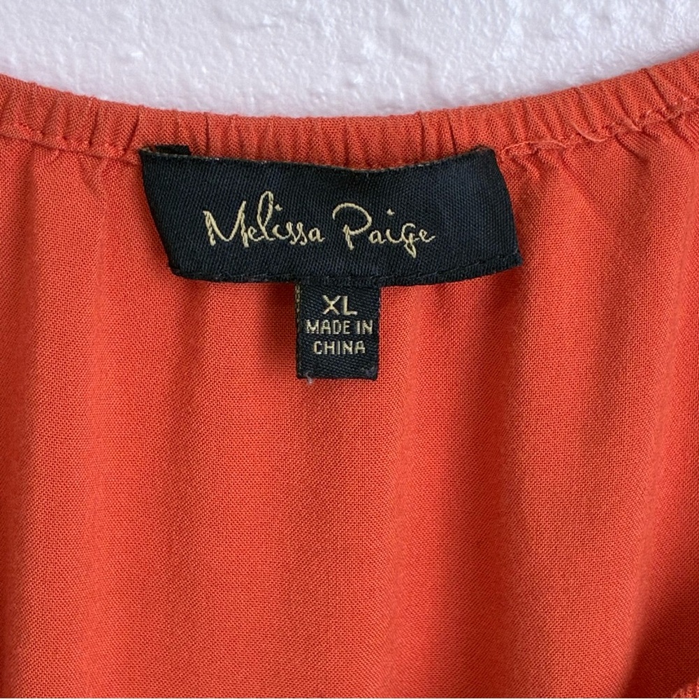 Melissa Paige Boho Peasant Top Womens XL Bell Sleeves Tassel Tie Pom Poms Comfy - Picture 2 of 9
